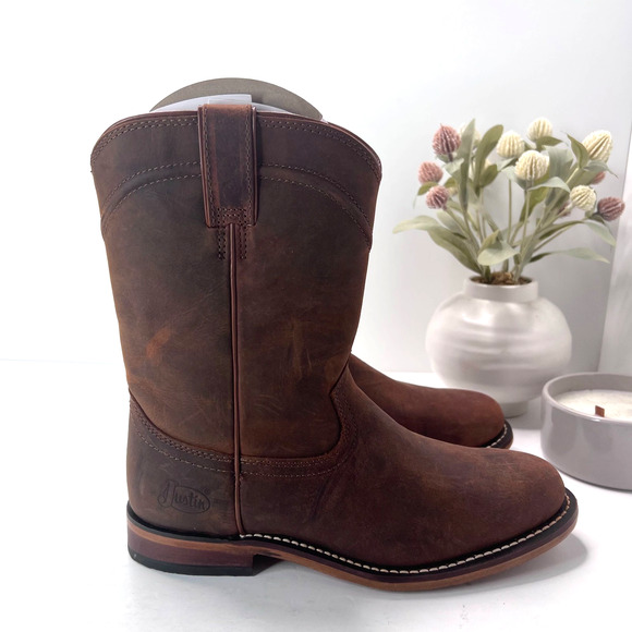 Justin Boots Braswell 10" Roper Cowboy Leather Boots Brown RP3740 Men's 8EE - Picture 3 of 8